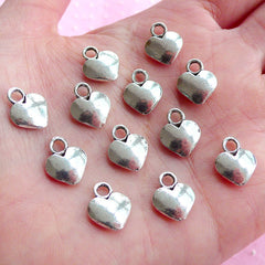 Mini Heart Charms (12pcs) (10mm x 13mm / Tibetan Silver) Findings Pendant Bracelet Earrings Zipper Pulls Bookmarks Key Chains CHM706
