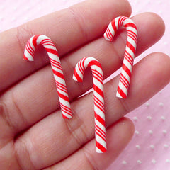 Christmas Candy Sticks / Miniature Peppermint Stick Cabochon (3pcs / 12mm x 30mm) Polymer Clay Sweets Kawaii Christmas Decoration FCAB194