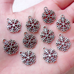Silver Snowflakes Charm (10pcs / 13mm x 16mm / Tibetan Silver / 2 Sided) Christmas Favor Decoration Packaging Supplies Wine Charm CHM1554