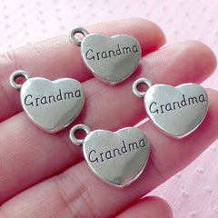 CLEARANCE Love GRANDMA Charms Tag Charm (4pcs / 17mm x 15mm / Tibetan Silver / 2 Sided) Family Heart Charm Stamped Word Charm Gift Packaging CHM1560