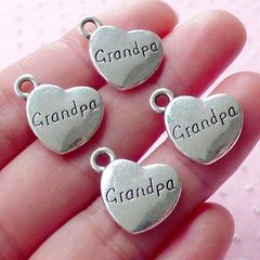 CLEARANCE Heart GRANDPA Charms Tag Charm (4pcs / 17mm x 15mm / Tibetan Silver / 2 Sided) Family Love Charm Stamped Word Charm Gift Packaging CHM1561