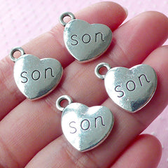 SON Charms Family Charm (4pcs / 17mm x 15mm / Tibetan Silver / 2 Sided) Heart Tag Charm Word Charm Necklace Bracelet Zipper Pull CHM1565
