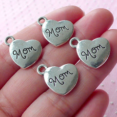 CLEARANCE Mom Charms Love Family Charm (4pcs / 17mm x 15mm / Tibetan Silver / 2 Sided) Heart Tag Charm Word Charm Pendant Bracelet Jewelry CHM1566