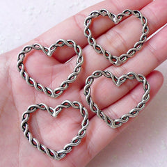 Heart Charm w/ Rope Edge (4pcs / 33mm x 28mm / Tibetan Silver / 2 Sided) Valentines Day Wedding Love Pendant Necklace Bracelet Link CHM1556