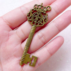 CLEARANCE Antique Key Charm (1 piece / 22mm x 67mm / Antique Bronze / 2 Sided) Key Necklace Pendant Keyring Bookmark Purse Charm Zipper Pull CHM1557