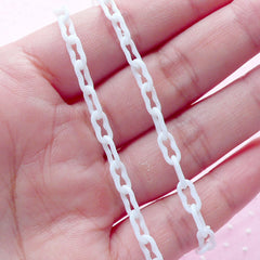 Color Plastic Chain 4mm (White) (40cm or 15 inches / 2 pcs) Kawaii Deco Kitsch Retro Decoration Light Weight Necklace Bracelet Link F251