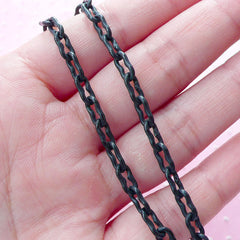 Black Plastic Chain in 4mm (38cm or 15 inches / 2 pcs) Punk Rock Men Jewelry Light Weight Necklace Bracelet Link Embellishment Decoden F252