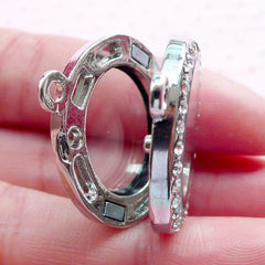 Floating Locket Bracelet / Round Memory Locket / Living Glass Locket / Magnet Locket with Rhinestones (25mm / 1 piece / Silver) Charms F239