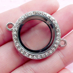 Floating Locket Bracelet / Round Memory Locket / Living Glass Locket / Magnet Locket with Rhinestones (25mm / 1 piece / Silver) Charms F239