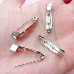 Brooch Pinbacks (25mm / 20 pcs / Silver) Glue on Locking Bar Sew on Pin Backs Safety Pin Brooch Base Cloth Button Bottle Cap Findings F255