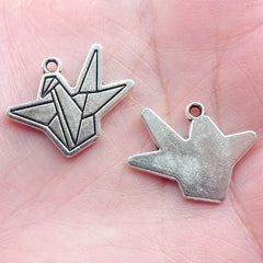 Origami Crane Charms Paper Art Bird Charm (6pcs / 22mm x 17mm / Tibetan Silver) Bracelet Earring Pendant Zipper Pull Bookmark Charm CHM1588