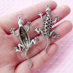 Big Gecko Charms Reptile Charm Lizard Charm (2pcs / 27mm x 51mm / Tibetan Silver) Animal Charm Earring Pendant Necklace Zipper Pull CHM1591