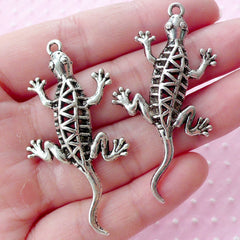 Big Gecko Charms Reptile Charm Lizard Charm (2pcs / 27mm x 51mm / Tibetan Silver) Animal Charm Earring Pendant Necklace Zipper Pull CHM1591