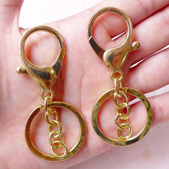 Split Key Ring with Lobster Clasp and Chain (30mm x 68mm / Gold / 4 sets) Keychain Key Holder Keyring Key Fob Making Charm Connectors F157