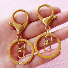 Key Chain Ring w/ Big Lobster Clasp & Swivel Ring (30mm x 68mm / Gold / 4 sets) Split Key Ring Key Holder Purse Handbag Charm Connector F257