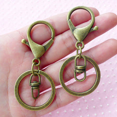 Keychain Ring w/ Big Lobster Clasp & Swivel Ring (30mm x 68mm / Antique Bronze / 4 sets) Trigger Hook Split Key Ring Charm Connector F259