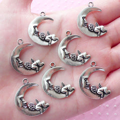 Baby Angel on Crescent Moon Charms (7pcs / 19mm x 25mm / Tibetan Silver) New Baby Celestial New Moon Luna Baby Shower Favor Deco CHM1592