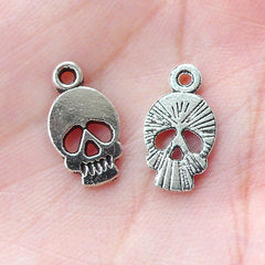 Tiny Skull Head Charm Drops (12pcs / 8mm x 14mm / Tibetan Silver) Add a Charm Halloween Wine Glass Charm Earrings Bracelet Pendant CHM1593