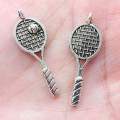 Tennis Charms Racket and Ball Charm Racquet Charm (8pcs / 10mm x 29mm / Tibetan Silver / 2 Sided) Sports Charm CHM1595