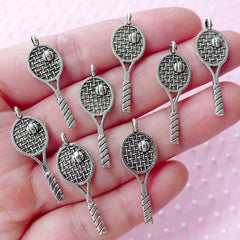 Tennis Charms Racket and Ball Charm Racquet Charm (8pcs / 10mm x 29mm / Tibetan Silver / 2 Sided) Sports Charm CHM1595