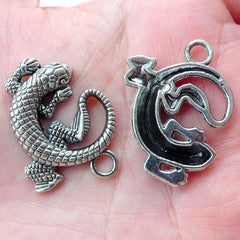 Silver Gecko Pendant Charms Reptile Charm Lizard Charm (3pcs / 25mm x 31mm / Tibetan Silver) Animal Charm Necklace Earrings Bookmark CHM1596