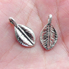 Small Leaf Charm Drops (10pcs / 9mm x 18mm / Tibetan Silver) Add a Charm Plant Leaves Charms Bracelet Earring Pendant Floral Jewelry CHM1598
