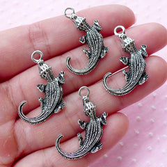 Crocodile Charms Alligator Charm (4pcs / 16mm x 28mm / Tibetan Silver) Animal Reptile Charm Pendant Earrings Zipper Pull Charm DIY CHM1603