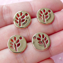 Hollow Tree Charms Tag Drops (4pcs / 12mm / Gold) Add a Charm Nature Plant Charm Floral Jewellery Supplies Necklace Bracelet Earring CHM1604