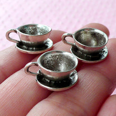 Dollhouse Coffee Cup Charms 3D Miniature Cup Charm (3pcs / 16mm x 9mm / Tibetan Silver) Kitsch Whimsical Miniature Sweets Jewellery CHM1605