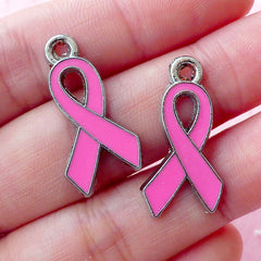 Pink Ribbon Charm Awareness Enamel Charms Breast Cancer Charm (2pcs / 13mm x 25mm) Zipper Pull Keychain Bookmark Wine Glass Charm CHM1610