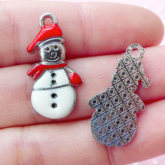 Colored Snow Man Charms Enamel Charm (2pcs / 13mm x 25mm / White & Red) Christmas Wine Glass Charm Zipper Pull Gift Favor Decoration CHM1613