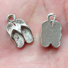 Dollhouse Flip Flops Charm (6pcs / 10mm x 17mm / Silver) 3D Miniature Sandal Shoe Flipflops Summer Beach Jewellery Kitsch Charm CHM1617