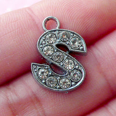 Initial S Charm with Bling Rhinestones (1 piece / 13mm x 17mm / Silver) Letter Charm Alphabet S Charm Personalized Gift Packaging CHM1636