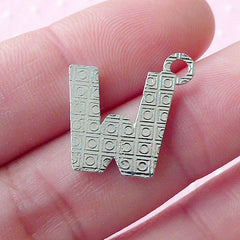 Initial W Charm with Bling Rhinestones (1 piece / 17mm x 17mm / Silver) Letter Charm Alphabet W Charm Personalized Favor Decoration CHM1640