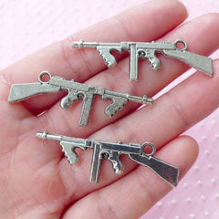 Thompson M1921 Submachine Gun Charm (3pcs / 44mm x 14mm / Tibetan Silver / 2 Sided) Tommy Gun Chicago Piano The Chopper Weapon War CHM1650