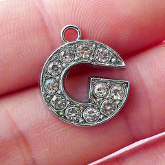 Alphabet G Charm with Clear Rhinestones (1 piece / 15mm x 17mm / Silver) Initial Charm Letter G Charm Personalized Wine Glass Charm CHM1624