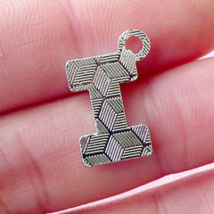 Alphabet I Charm with Clear Rhinestones (1 piece / 12mm x 17mm / Silver) Initial Charm Letter I Charm Personalized Keychain Keyring CHM1626