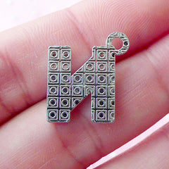 Letter N Charm with Bling Rhinestones (1 piece / 16mm x 17mm / Silver) Initial N Charm Alphabet Charm Personalized Key Ring Keychain CHM1631