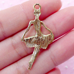 Ballet Dancer Charm Enamel Ballerina Charms w/ Clear Rhinestones (1 piece / 19mm x 38mm / Gold & White) Keychain Gift Favor Charm CHM1654