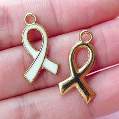 White Ribbon Charm Enamel Awareness Charms (2pcs / 12mm x 21mm / White & Gold) Anti Violence Feminism Equal Rights Peace Friendship CHM1655