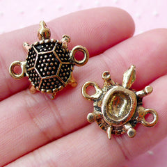 CLEARANCE Tortoise Charms Turtle Connector Charm (2pcs / 20mm x 19mm / Antique Gold) Marine Life Sealife Sea Ocean Beach Bracelet Link Charm CHM1657