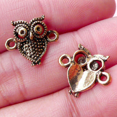 CLEARANCE Mini Owl Connector Charm (2pcs / 14mm x 12mm / Antique Gold) Animal Jewellery Bird Bracelet Link Charm Necklace Pendant Bangle DIY CHM1659