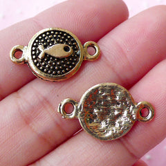 CLEARANCE Cute Fish Tag Connector Charm (2pcs / 13mm x 21mm / Antique Gold) Kawaii Sea Life Jewelry Animal Link Charm Bracelet Bangle Pendant CHM1661