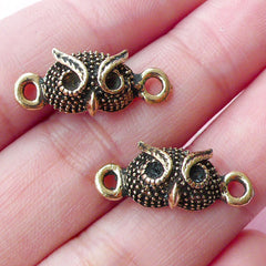 Gold Owl Head Connector Charm (2pcs / 10mm x 21mm / Antique Gold) Bird Jewelry Animal Bracelet Necklace Link Charm Pendant Bangle CHM1662