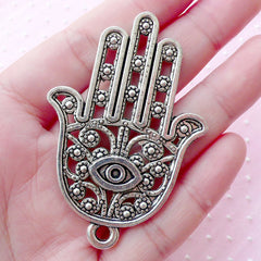 Large Hamsa Hand w/ Evil Eye Charm (1 piece / 42mm x 62mm / Tibetan Silver / 2 Sided) Khamsa Palm Big Pendant Judaica Keychain CHM1663