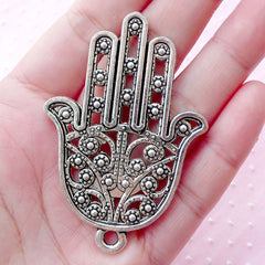 Large Hamsa Hand w/ Evil Eye Charm (1 piece / 42mm x 62mm / Tibetan Silver / 2 Sided) Khamsa Palm Big Pendant Judaica Keychain CHM1663