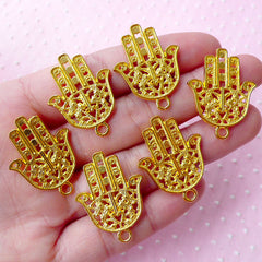 Gold Fatima Hand Charm Hamsa Charms Khamsa Charm (6pcs / 22mm x 29mm / Gold / 2 Sided) Religious Judaism Jewellery Mary Miriam Hand CHM1664
