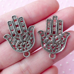 Silver Hamsa Hand Charm Hand of Fatima Charms Khamsa Charm (6pcs / 22mm x 29mm / Tibetan Silver / 2 Sided) Judaica Miriam Mary Hand CHM1665