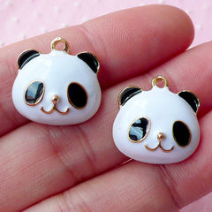 Panda Charm Enamel Charms (2pcs / 17mm x 17mm / Gold, Black & White) Cute Animal Zipper Pull Kawaii Keychain Handbag Favor Charm CHM1666