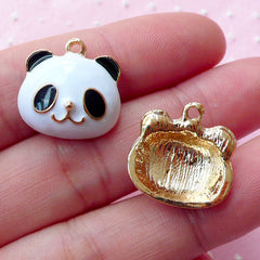 Panda Charm Enamel Charms (2pcs / 17mm x 17mm / Gold, Black & White) Cute Animal Zipper Pull Kawaii Keychain Handbag Favor Charm CHM1666